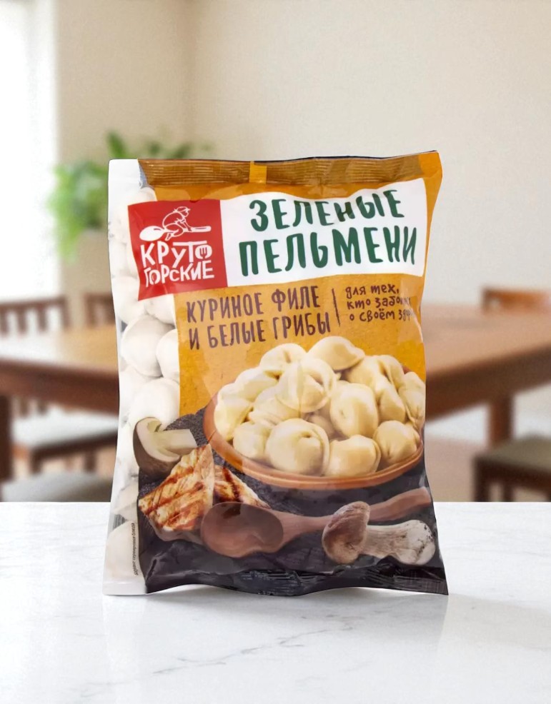 Пельмени ТМКрутогорские зеленые пельмени куриное филе и белые гибы 800г