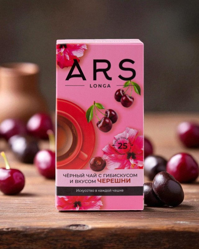 Чай “ARS LONGA” черн.байховый с гибиск. и со вкус. черешни 37,5г саше