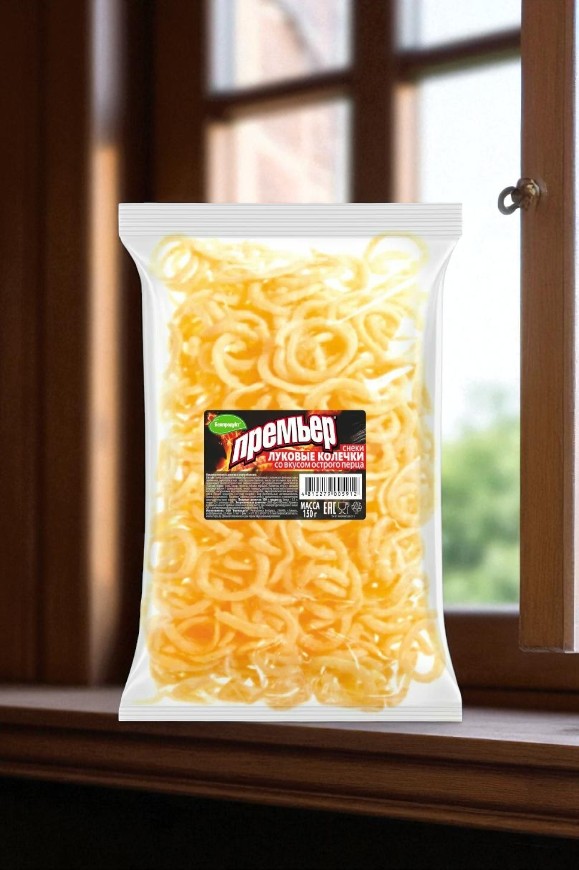 Снеки “Премьер” Луковые колечки со вкусом острого перца 100г