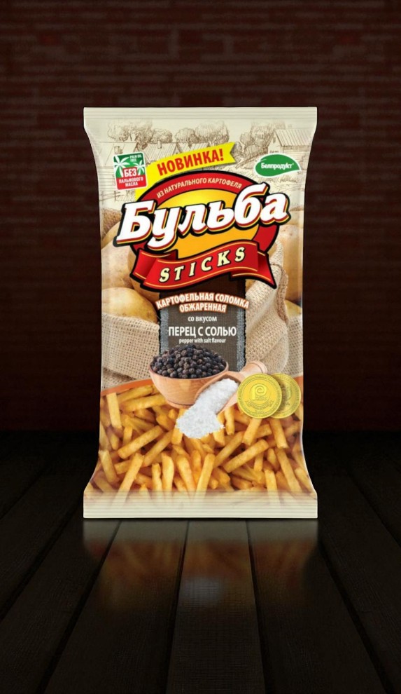 Соломка “Бульба” Sticks из цельного картофеля обжаренная со вкусом перца и соли 75г