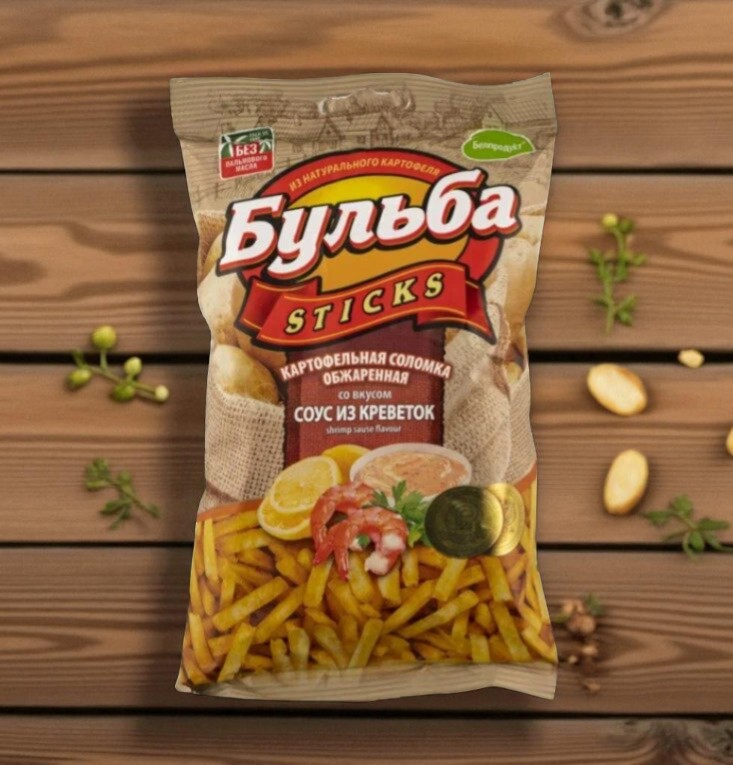 Соломка “Бульба” Sticks из цельного картофеля обжаренная со вкусом соуса из креветок 75г