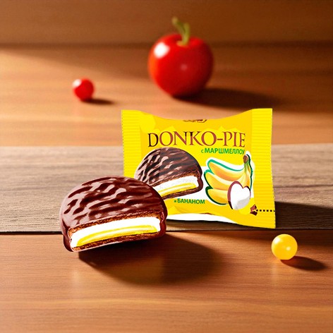 Печенье-сэндвич “DONKO-PIE” с маршмеллоу и бананом 1,5 кг