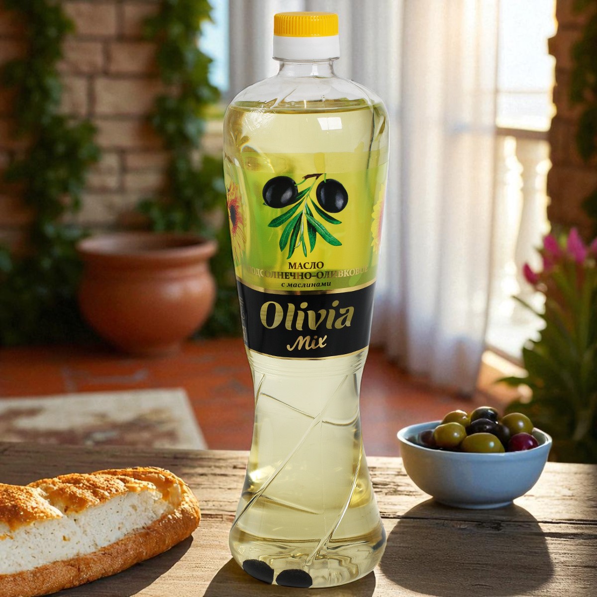 Масло “Olivia Mix” подсолнечно-оливковое с оливками 700мл