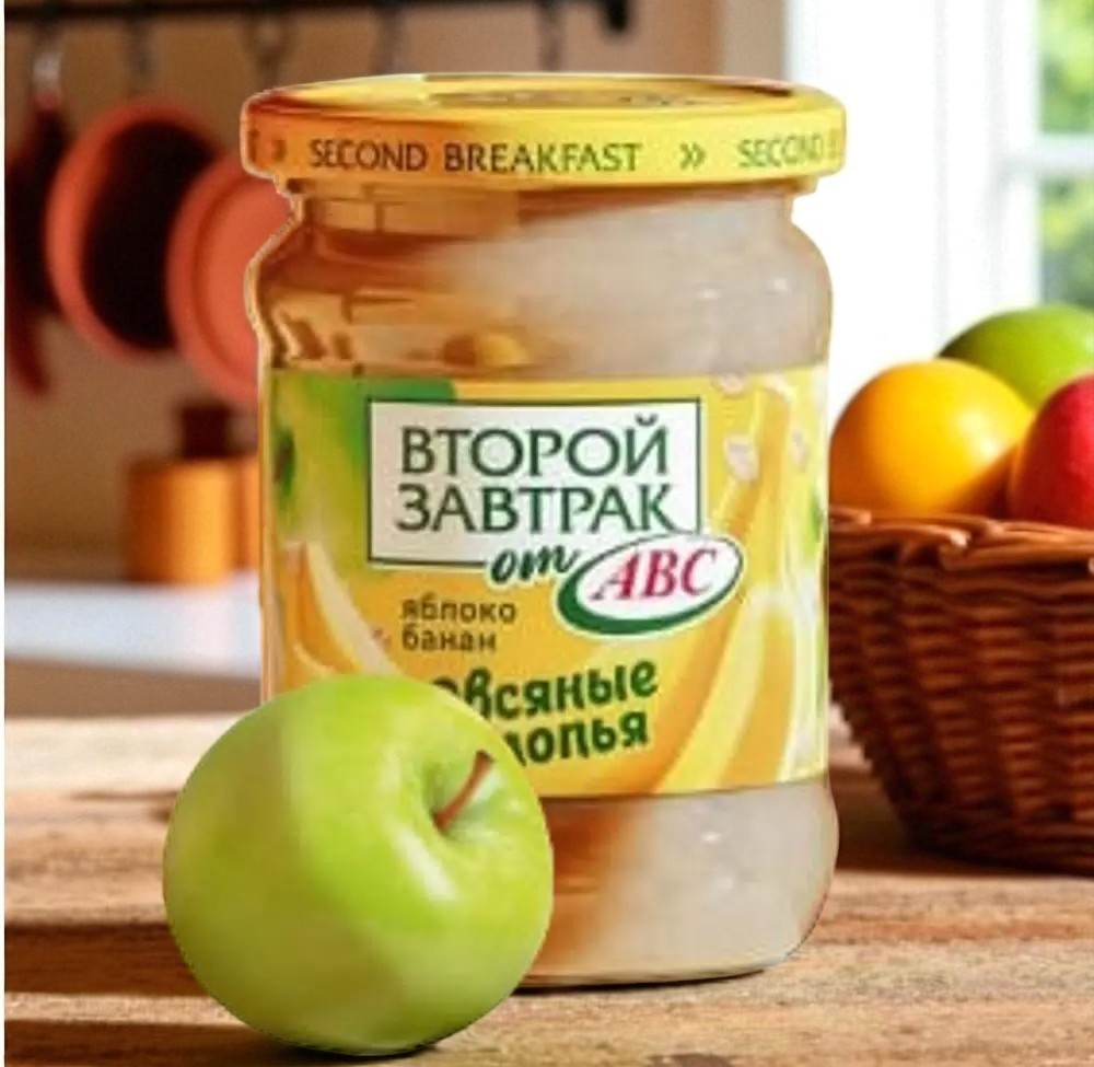 Десерт фруктовое пюре фрукт.из яблок и банана с овсян.хлопьями ТМ”Второй Завтрак” 250г