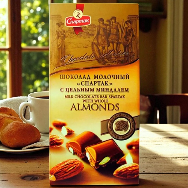 Шоколад “СПАРТАК” Молочный с цельн.миндалем 90г