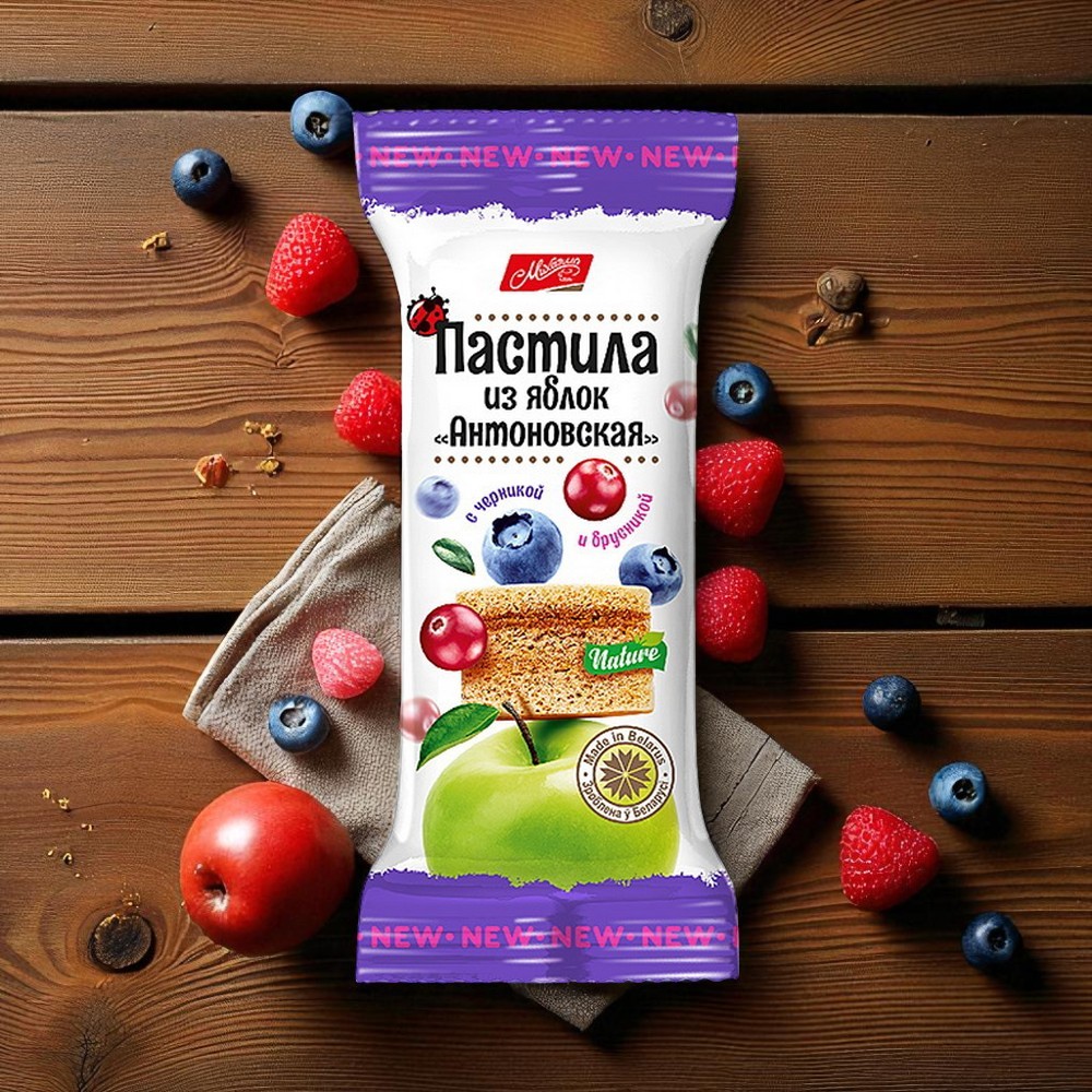 Пастила из яблок “Антоновская” с черникой и брусникой 30г