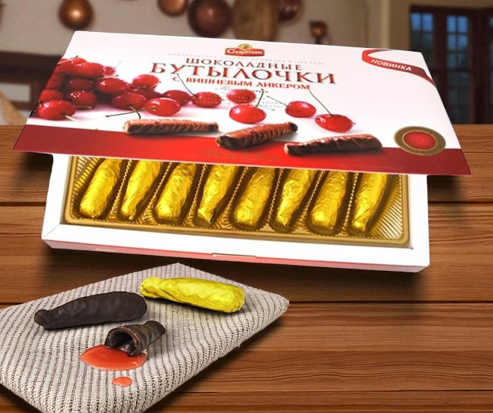 Конфеты “Шоколадные бутылочки с вишн.ликером” 178г
