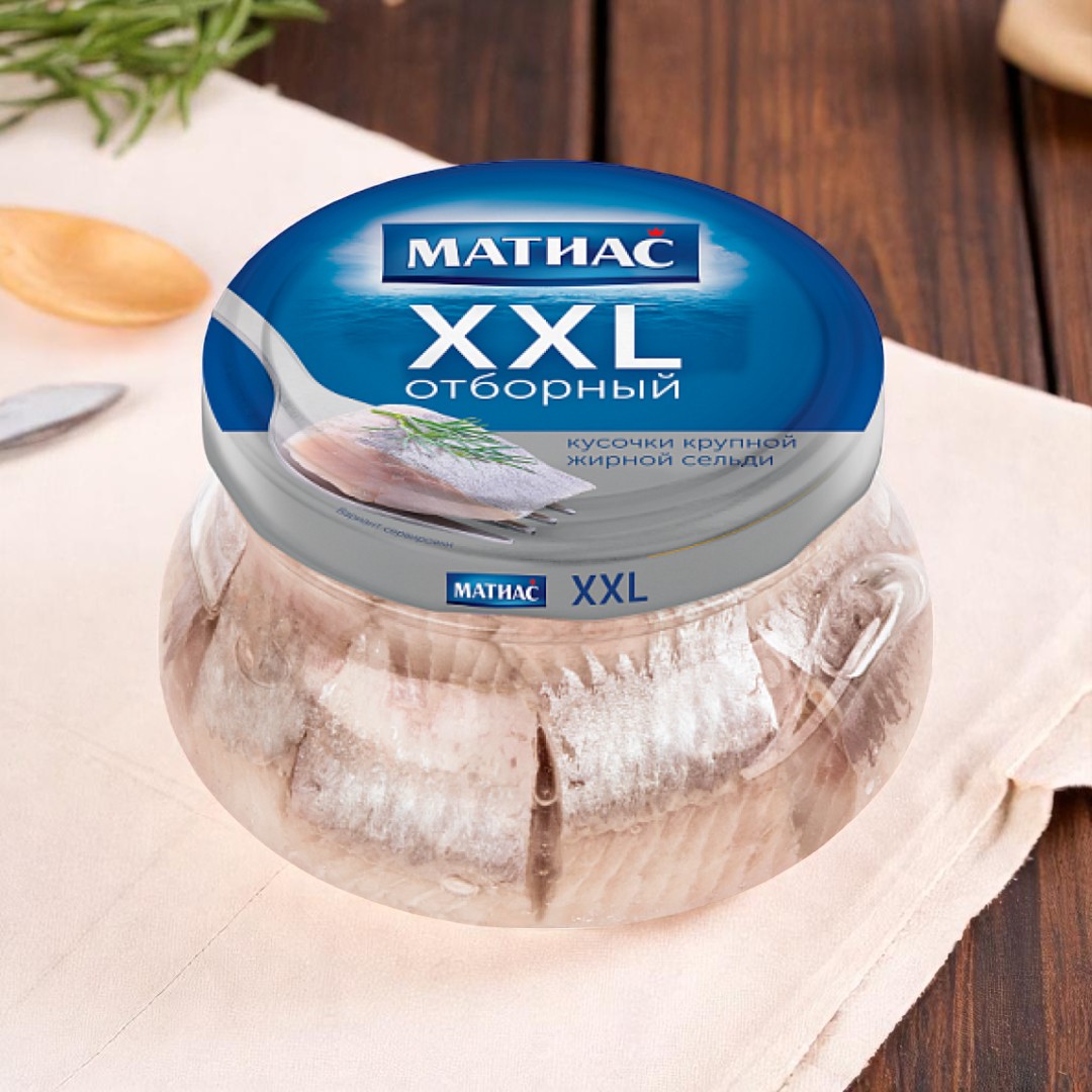 Сельдь филе-кусочки “Матиас” XXL отборный стекло 260гр