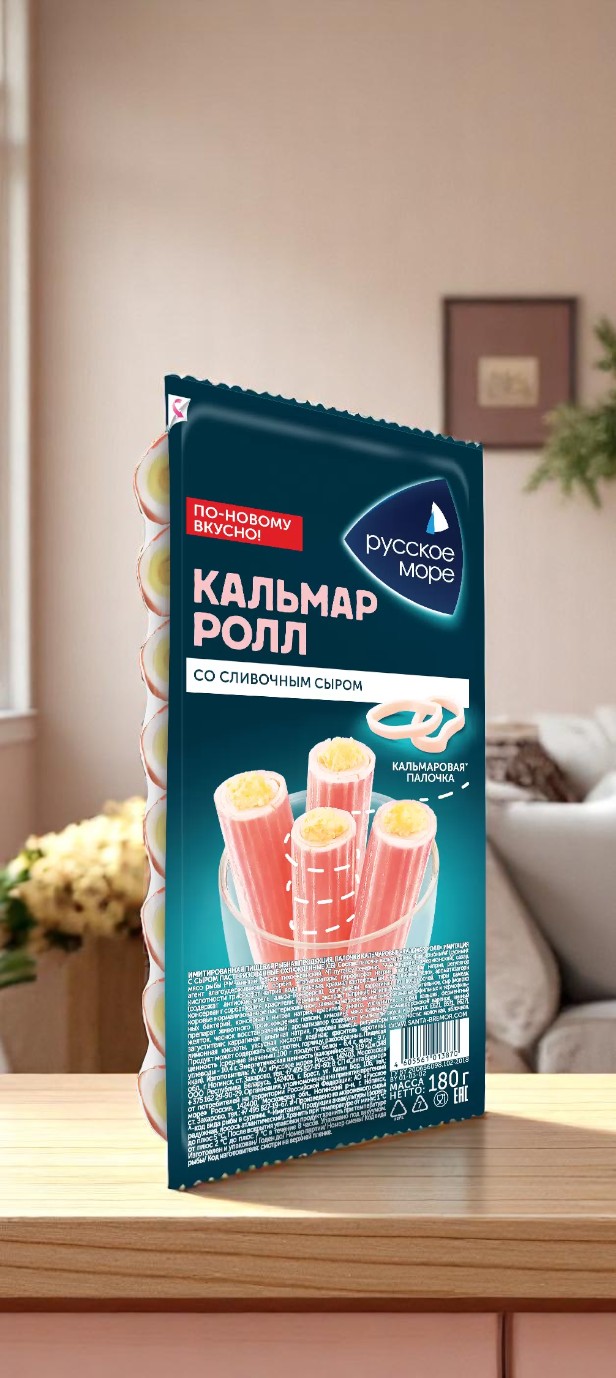 Кальмаровые палочки “Кальмар-ролл Русское море с сыром охл.180г