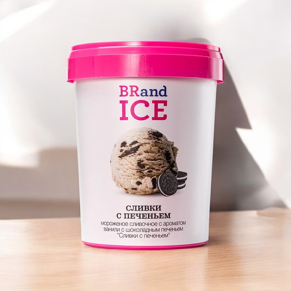 Морож.BRand ICE (1000мл) Сливки с печеньем 600 гр