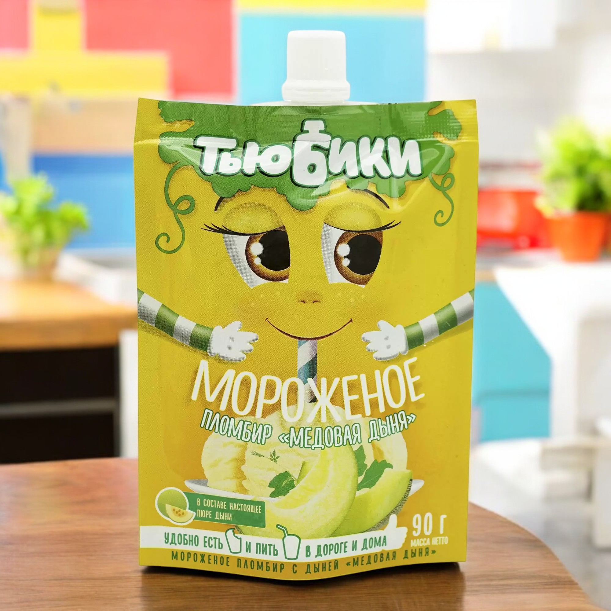 ТЬЮБИКИ мороженое пломбир с дыней «Медовая Дыня», 12%, 90г Дой-Пак
