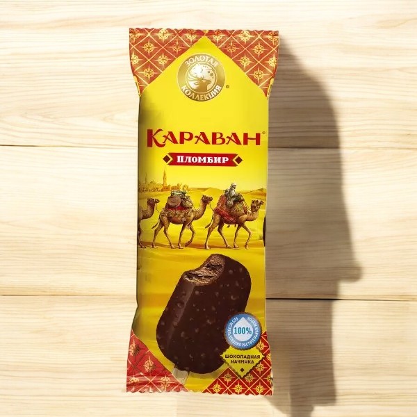 Эскимо (8160) Караван, пломбир шоколадное в глазури с вафельной крошкой 70гр
