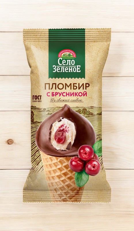 Рожок (305) пломбир брусника 15% 70 гр*