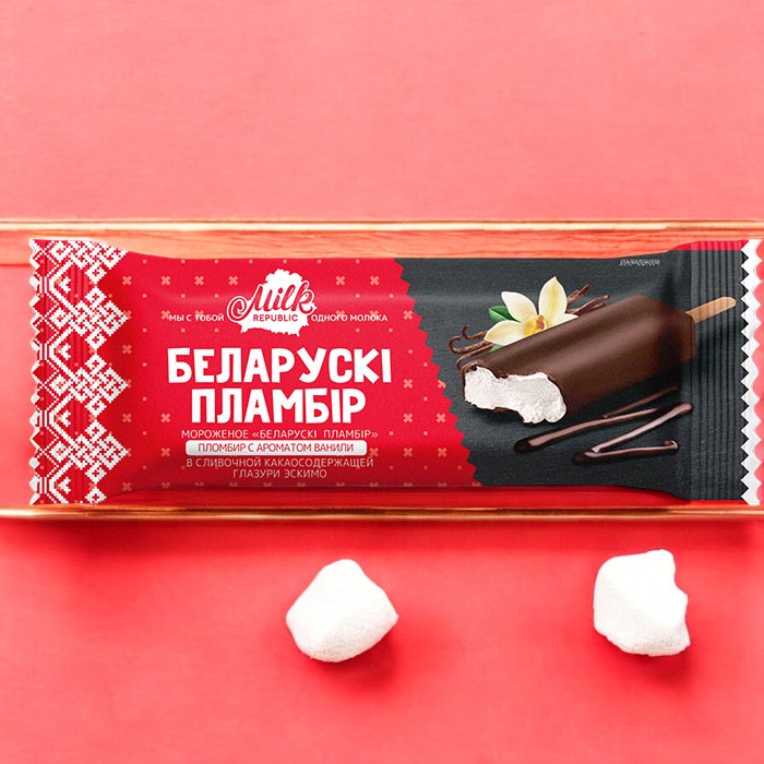 Эскимо (601) “Беларускi пламбiр” пломбир с зефиром в какаосодержащей глаз. 12 % 70гр.* 24 шт.Н