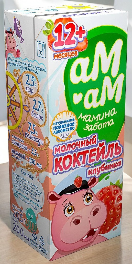 Коктейль Клубника аМ аМ мол  для детей с 12 мес.3,2% 205г т/пак