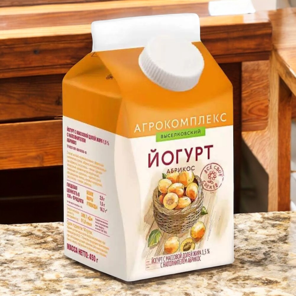 Йогурт с м.д.ж. 2,5% с наполнителем Абрикос, Пюр-Пак 450г