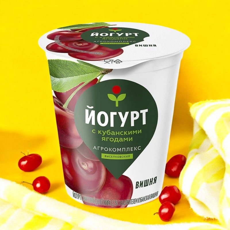 Йогурт с м.д.ж.3,5% с наполнителем Кубанская вишня, стакан 300г