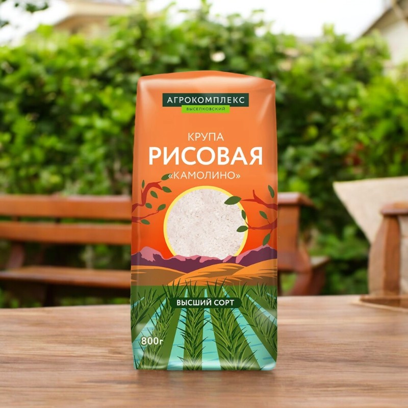 Крупа рисовая “Камолино”высший сорт (обработанная подсолнечным маслом) 0.8кг (Англ.эл)