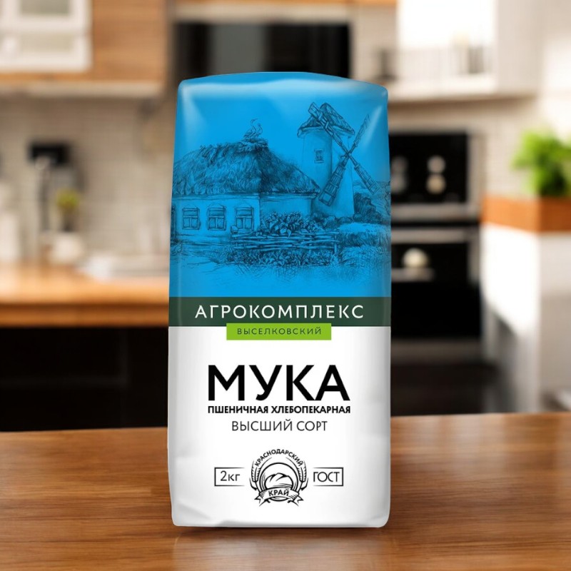 Мука пшеничная хлебопекарная высшего сорта, 2 кг