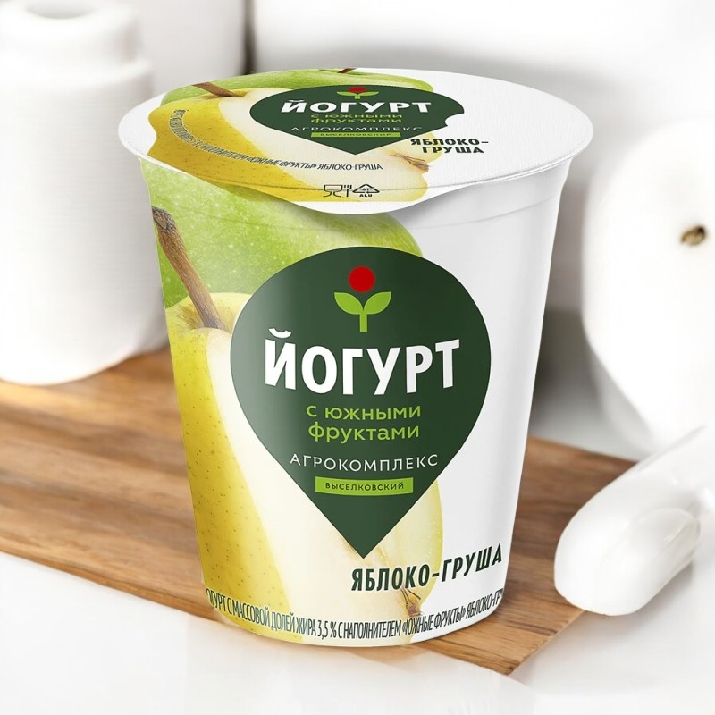 Йогурт с м.д.ж.3,5% с наполнителем “Южные фрукты” Яблоко-груша, стакан 300г