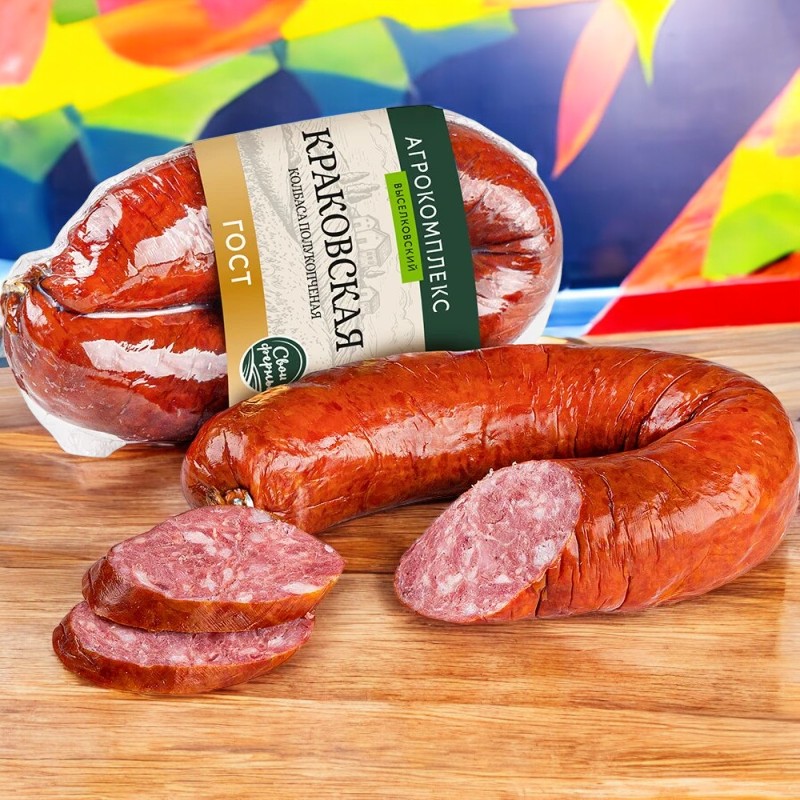 Краковская колб.полукопч.продукт мяс.колб.изд.полукоп.кат.Б в/уп.охл.0,35 кг