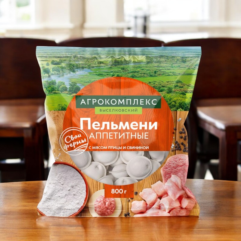 Пельмени “Аппетитные” п/ф рубл в тесте с нач из мяса птицы, зам (фас 0,8 кг г/я) Дружба Народов