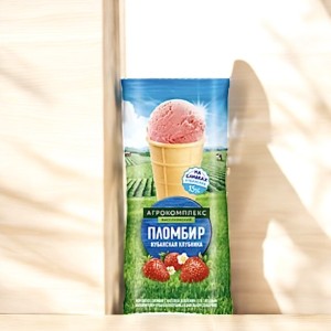 Мороженое пломбир с м.д.ж.15% с ягодным напол.Кубанская клубника в ваф.стакан.100 гр