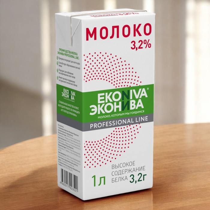 Молоко “Эконива” Professional Line ультрапастеризованное 3,2% ТБА Slim Б/К 1л