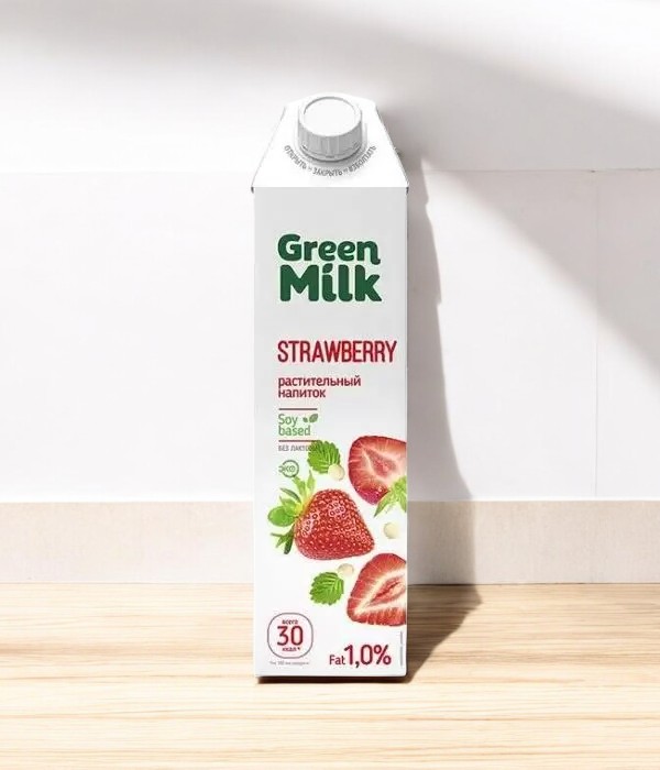 Напиток “GreenMilk” КЛУБНИКА на соевой основе ТБА С/К 1л