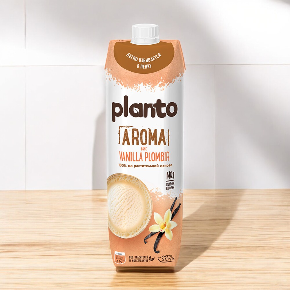 Напиток “PLANTO Aroma” ВАНИЛЬНЫЙ ПЛОМБИР на соевой основе ТБА С/К 1л