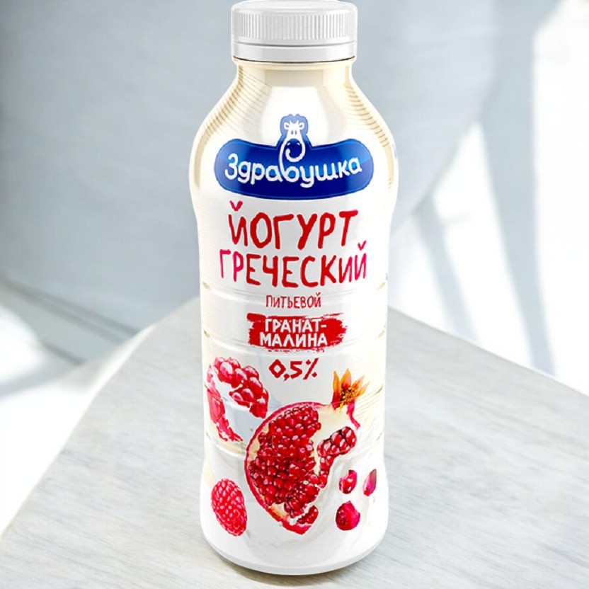 Йогурт “Здравушка” Греческий ГРАНАТ-МАЛИНА 0,5% пэт-бут 430г