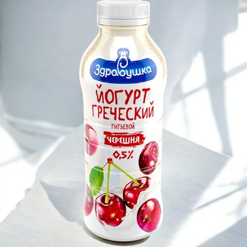 Йогурт “Здравушка” Греческий ЧЕРЕШНЯ 0,5% пэт-бут 430г