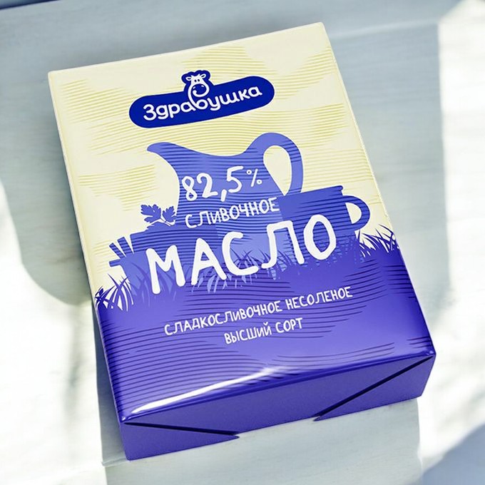 Масло сладкосливочное несоленое “Здравушка” 82,5% 180г