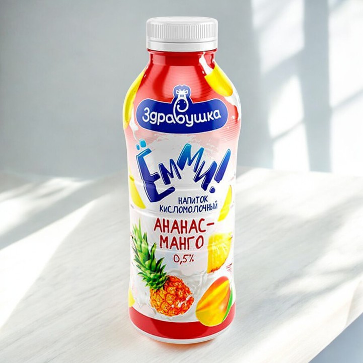 Напиток кисломолочный “Здравушка” АНАНАС-МАНГО 0,5% пэт-бут 430г
