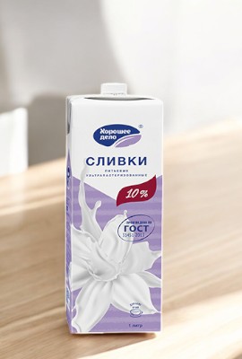 Сливки “Хорошее дело” ультрапастеризованные 10% ТБА С/К 1л 1*12(780)