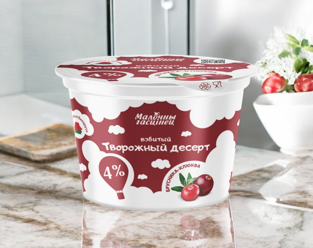 Творожный десерт взбитый “Молочный гостинец” брусника-клюква 4% 125гр стакан 1*12
