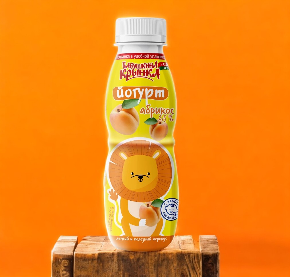 Йогурт для питания детей “Абрикос” 2,5% ПЭТ-Бутылка 300г.1*15 Бабушкина крынка