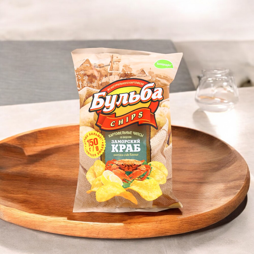 Чипсы из сырого картофеля “Бульба chips” 150 г со вкусом заморского краба 1*16