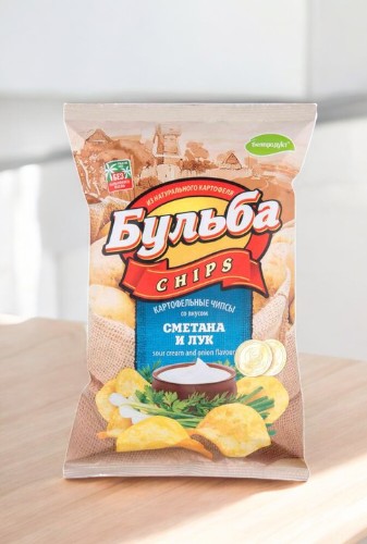Чипсы из сырого картофеля “Бульба chips” 150 г со вкусом сметаны и лука 1*16