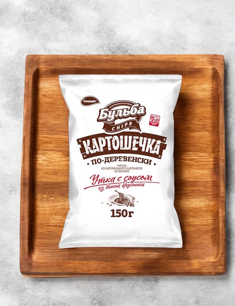 Чипсы из сырого картофеля “Картошечка” со вкусом утки с соусом из дикой брусники 150г 1*20