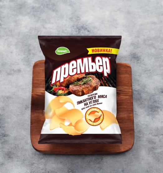Чипсы картофельные “Премьер” со вкусом пикантного мяса на углях 70г 1*28