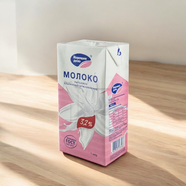 Молоко “ХОРОШЕЕ ДЕЛО” 3,2% 1л slim без крышки 1*12