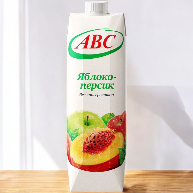 НЕКТАР/1,0 Л/ Яблочно-персиковый нектар с мякотью гомогениз. стерил. АВС 1л (г.Гродно)/ 12шт (М)