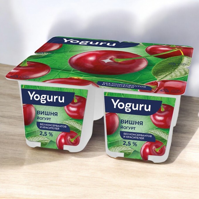 Йогурт “YOGURU” 2,5% стакан 125 г вишня/24шт БЗМЖ (М)