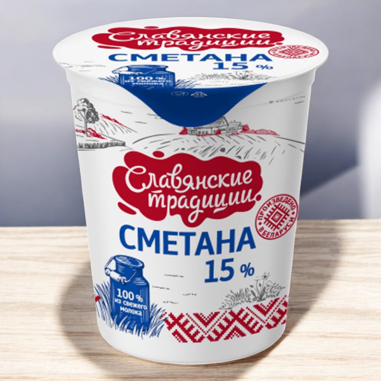 Сметана “Слав. традиции” 15,0% стакан 380 г Sacmi/10шт БЗМЖ (М)