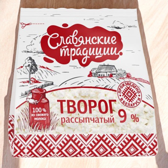 Творог рассыпчатый “Слав. традиции” 9,0% пакет 350 г/8шт БЗМЖ(М)