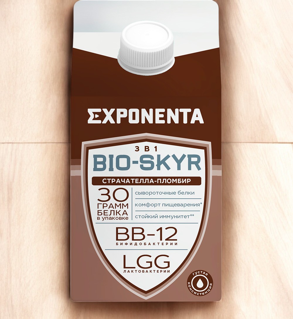 Нап. к.м. обезжир. с в.с. белка EXPONENTA BIO-SKYR 3 в 1 (страчателла-пломбир), 500г/6шт БЗМЖ (М)