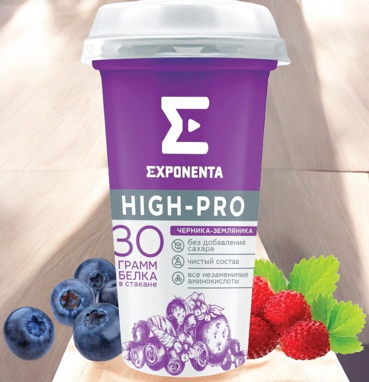 Нап. к.м. обезжир. с в.с. белка EXPONENTA HIGH-PRO черника-земляника, 250г/6шт БЗМЖ (М)