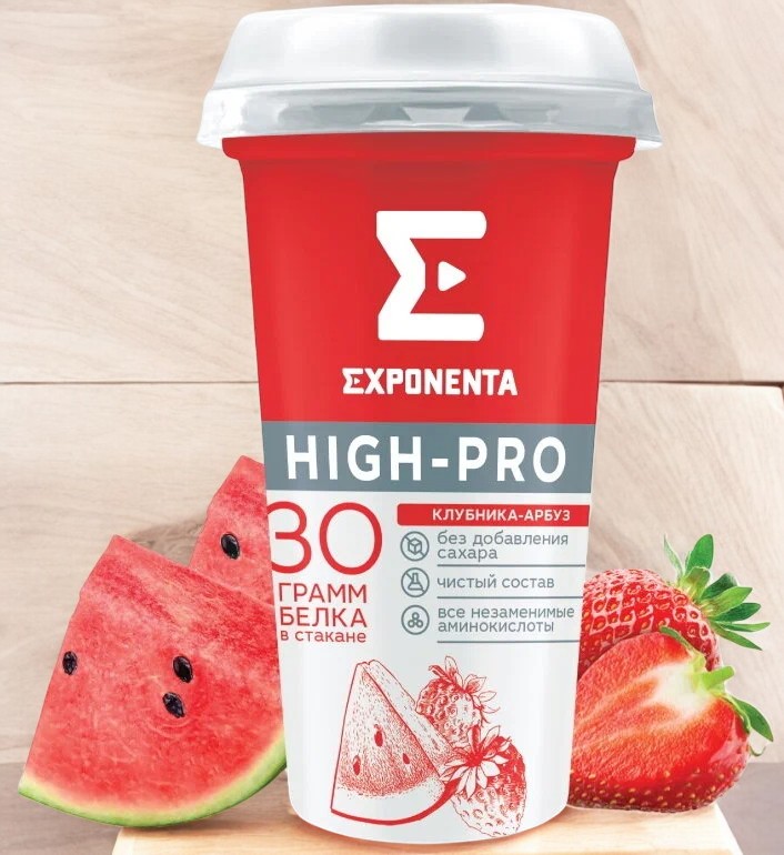 Нап. к.м. обезжир.с в.с. белка EXPONENTA HIGH-PRO клубника-арбуз , 250г/6шт БЗМЖ (М)