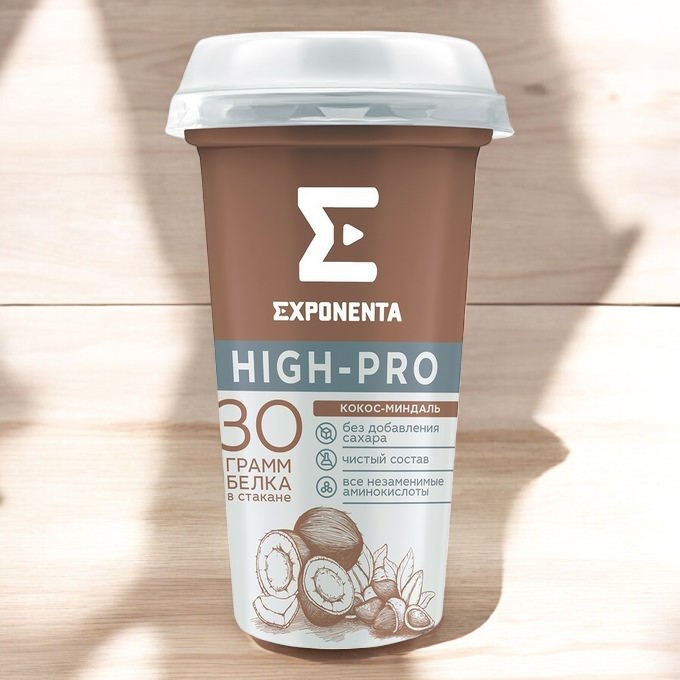 Нап. к.м. обезжир.с в.с. белка EXPONENTA HIGH-PRO кокос-миндаль, 250г/6шт БЗМЖ (М)